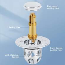 2Pcs Universal Bathroom Sink Stopper Anti Clogging Sink Drain Strainer For 1.33-1.57in Drain Hole Push-Type Washbasin Pop Up Sink Drainer Filter With Hair Catcher Basket For Kitchen Bathroom Bathroom Accessories Bathroom Tools - Multicolor - View 6