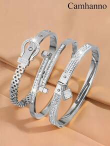 3件套时尚精致个性化不锈钢首饰套装，适合派对、生日聚会或作为完美礼物。 - 金色 - 查看 9