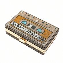 Women Retro Radio Tape-Shape Rhinestone Clutch Purse Glitter Evening Bag For Party Wedding - 棕色 - 查看 2