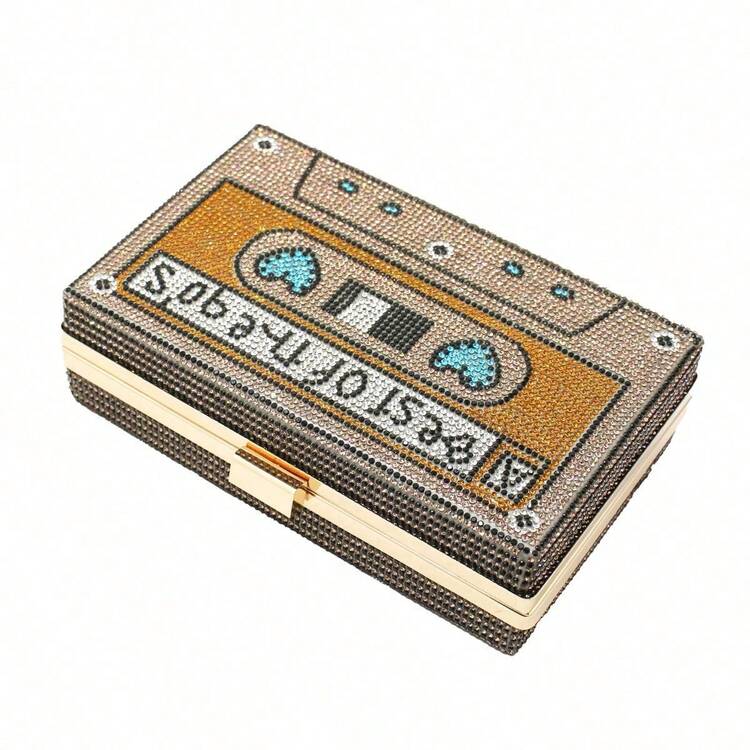 Women Retro Radio Tape-Shape Rhinestone Clutch Purse Glitter Evening Bag For Party Wedding - màu nâu - Xem 2