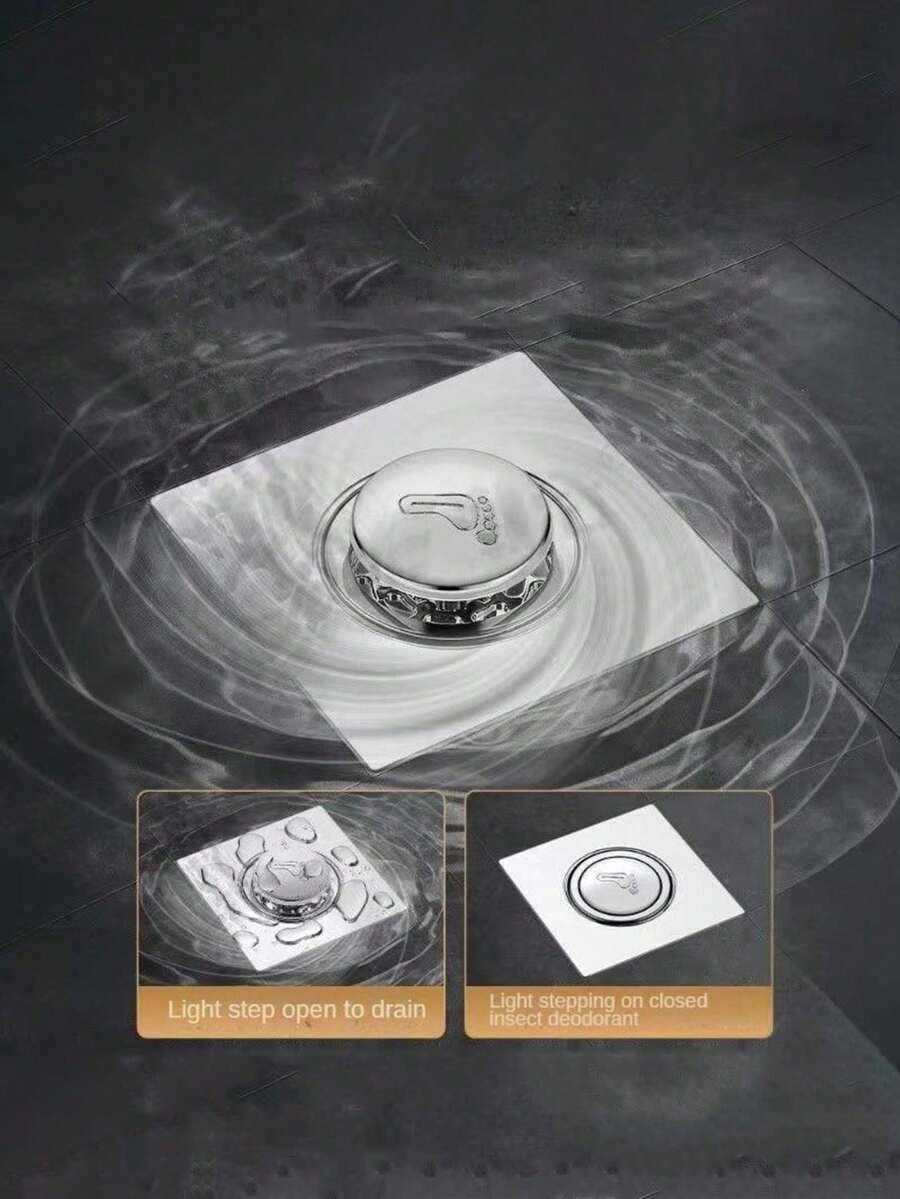 1个脚踏式地漏除臭器，按压式弹力芯，通用型地漏防回流除臭装置，弹力芯浴室地漏盖，带脚踏板的浴缸弹力式地漏塞，浴室地漏塞，快拆杆，防堵塞设计，安装简便，适用于淋浴房、浴缸、洗手盆 - 现代浴室排水解决方案，耐用金属表面，时尚设计，家居装饰