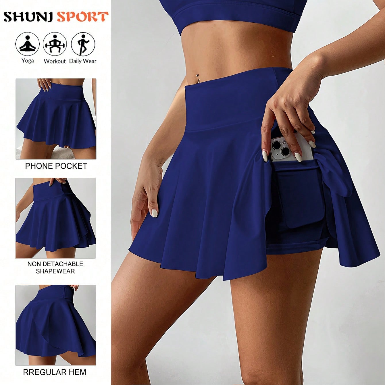 Falda pantalón blanca de cintura alta, shorts/falda 2 en 1 anti-destellos para golf/bádminton/fitness con bolsillos, falda pantalón deportiva de ve