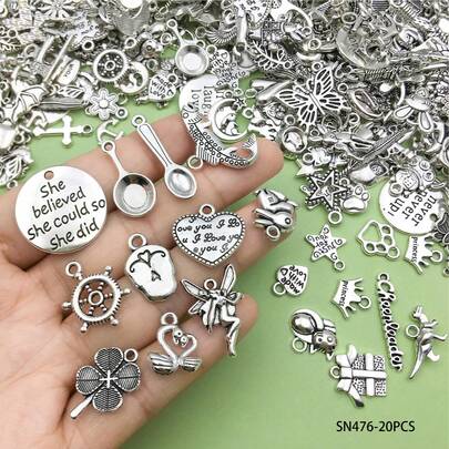 20/30/50/100pcs Random Mix Antique Silver Metal Alloy Bulk Charm Pendant Beads For DIY Handmade Bracelets, Neacklaces, Earrings, DIY Jewelry Accessories