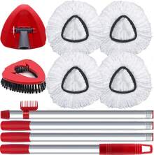 Spin Mop Head And Brush Replacement Compatible With O Cedar EasyWring 1- Tank System, 4 Mop Replace Heads, 1 Handle, 1 Base And 1 Scrub Brush Combo Set - White (1 Tank System) - View 2