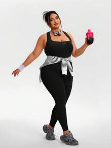 TCVC 加大码女式无袖交叉后背瑜伽连体衣，无缝针织，百搭休闲紧身塑身衣，适合瑜伽、户外运动，四季皆宜