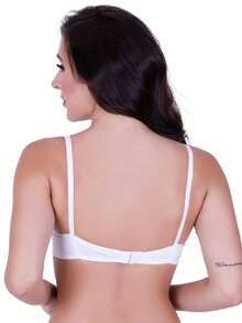 Basic Bra With Lace Cups - White - View 4
