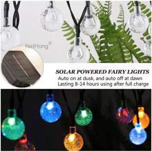 NetHong Solar Powered String Lights LED Retro Bulb Fairy Ball Hangin Lamp Outdoor Garden Decor UK - 彩色 - 查看 3
