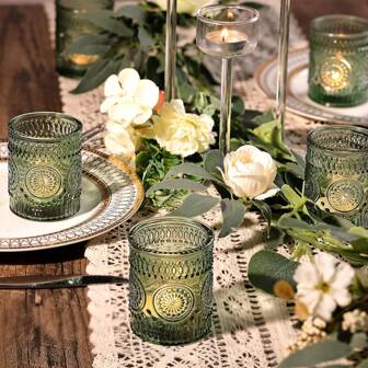 1/12 Confezione di Portacandele Votivi in Vetro Verde, Portacandele Vintage all'Ingrosso, Portacandele per Tealight per Centrotavola, Casa, Festa di Nozze, Compleanno, Natale, Decorazione Tavola per Festa del Ringraziamento