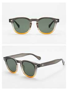 1 件男士椭圆形镜框简约时尚眼镜（适合驾驶、旅行、休闲、度假、户外活动、日常使用） - 上灰下黃框綠片 - 查看 5