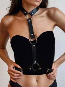 1/2/3件套女士性感可爱内衣套装，包含文胸、吊袜带和手铐/脚铐/手镯，角色扮演服装配饰，适合夜店派对。 - 黑色 - 查看 7