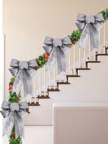 6pcs/3pcs/1pc Shiny Christmas Bow Decor - Christmas Wreath Bows, Suitable For Holiday Decoration, Fit For Large Gifts, Great For Hanging On Christmas Trees And As Holiday Decorations, Holiday Wreath DIY Wreath Holiday Decoration Winter Greenery, Winter Holiday Christmas Wreath Wreath Home Garden Party Decor, Christmas Tree Decoration, Christmas Decoration, Christmas Tree Decor, Christmas Table Decor - Silver - Silver - View 5