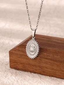 1pc Exquisite Stainless Steel Sun Pendant Necklace For Women Stainless Steel Jewelry Necklace Gift - Silver - View 1