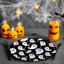 10pcs/20pcs/40pcs/50pcs/Set, Piring Pesta Sekali Pakai Halloween Pelangi Hitam, Piring Kertas Laser Hantu Perak, Piring Holografik Berubah Warna untuk Perlengkapan Dapur Horor, 9 Inci x 7 Inci - Tipe B Hitam - View 8
