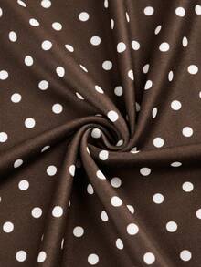 abyoxi ABYOXI Autumn New Product Brown Polka Dots Sexy Deep V-Neck Bareback Strap Short Tank Top And Slim Fold Side Seam Long Dress, Fashionable Two Pieces Set