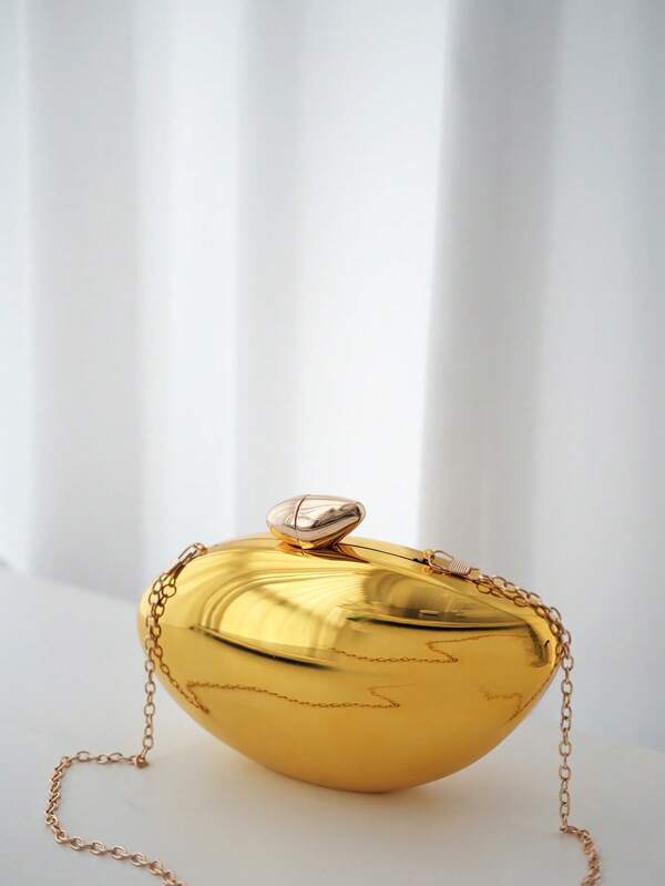 1 pièce Sac à main de soirée pour femme avec chaîne, sac à main doré métallique électrolysé, sac de soirée élégant pour mariage, fête, bal de promo, sac bandoulière haut de gamme