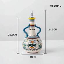 Olive Oil Bottle, Underglaze Relief Ceramic Oil & Vinegar Cruet, Kitchen Accessories Storage Dispenser Container, Seasoning Oil Bottle - Multicolor - View 10