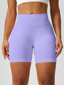 NcmRyu 1pc Solid Color Seamless Stretchy Shapewear Shorts Quick Dry Breathable Tight Shorts For Running Workout And Training Spring Summer Conjunto Deportivo Mujer - Màu tím - Xem 2