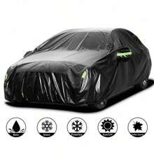 Capa de Carro Revestida em Preto 210T de Alta Resistência - À Prova d'Água e Proteção Solar para Todas as Estações, Capa Veicular à Prova de Poeira e Arranhões com Tecido Respirável