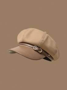 1pc Women's Seamless PU Leather Beret Hat, Solid Color Cloud Painter Cap, Newsboy Cap, Fashionable Versatile Beanie For Autumn/Winter, Suitable For Outdoor, Walking, Skiing, Riding, Travel, Party, Daily Use