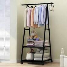Multifunctional Metal Clothes Hanger For Baby And Children's Bedroom Clothes Storage, With Triangular Wheel Brackets. It Is A Mobile Multi-Layer Storage And Organizing Rack, Suitable For Families, Kitchens, Wardrobe Organizing, Hanging Clothes, And As A Large Clothes Hanger. - Coat Hanger - View 8