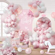 106 件粉色气球拱门套装，双层填充气球拱门套装包含珍珠粉色、马卡龙粉色、白色气球，可用于性别揭晓、生日、婚礼、迎婴派对、新娘派对装饰