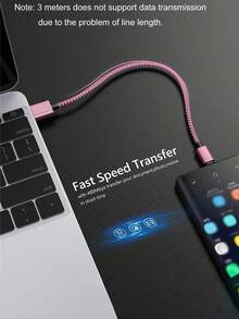 1pc USB-C Fast Charging Cable [3.3ft/6.6ft/10ft] USB-A To C Nylon Braided Charging Cord, Compatible With Samsung Galaxy S25 S24 S23 S22 S21 S10, Note 20 10 9 A51 G8 G7, Pixel, And Other USB-C Devices - Coral Pink - View 7