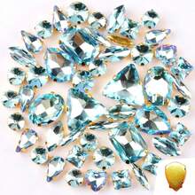 50 件/1 包,银色和金色,彩虹色,混合形状手工缝制水钻玻璃缝制装饰珠平背金属底座带孔宝石闪亮水晶 DIY 配件针线材料缝制石头水钻珠用于装饰衣服、连衣裙、包、鞋子、胸针、耳环、手工艺品 DIY。 - 七彩 多色 - 查看 23