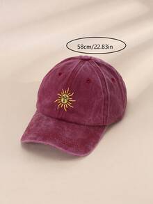 1 件刺绣太阳棒球帽，复古水洗男女通用透气可调节户外高尔夫太阳帽，女士夏季时尚弧形帽檐太阳帽，情侣太阳帽 - 黑色 - 查看 9