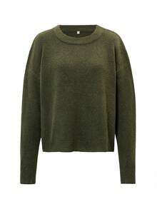 Live To Mo Fall Clothes For Women Olive Green Crew Neck Casual Long-Sleeve Knit Sweater - Loose Minimalist Old Money Style, Essential Pullover Top - Green - View 2