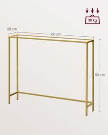 Mesa de Consola, Mesa de Entrada, Extremo del Sofá, Tablero de Vidrio Templado, Marco de Metal, Patas Ajustables, para Salón, Entrada, Pasillo, Dorado Pálido y Transparente - Dorado - Ver 5