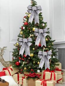 6pcs/3pcs/1pc Shiny Christmas Bow Decor - Christmas Wreath Bows, Suitable For Holiday Decoration, Fit For Large Gifts, Great For Hanging On Christmas Trees And As Holiday Decorations, Holiday Wreath DIY Wreath Holiday Decoration Winter Greenery, Winter Holiday Christmas Wreath Wreath Home Garden Party Decor, Christmas Tree Decoration, Christmas Decoration, Christmas Tree Decor, Christmas Table Decor - Silver - Silver - View 7
