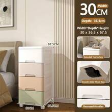 Bedroom/Living Room Minimalist Bedside Drawer Cabinet, Storage Rack With Wheels, Multifunctional File Cabinet, No Pull Handle Design - Multicolor - View 22