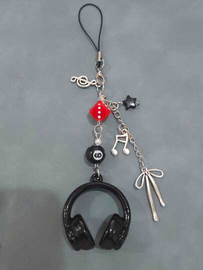 1 Adet Y2K Siyah Kulaklık ve Bilardo Askılı Telefon Askısı Kadınlar Kızlar İçin Kendin Yap Cep Telefonu Çantası Dekoru