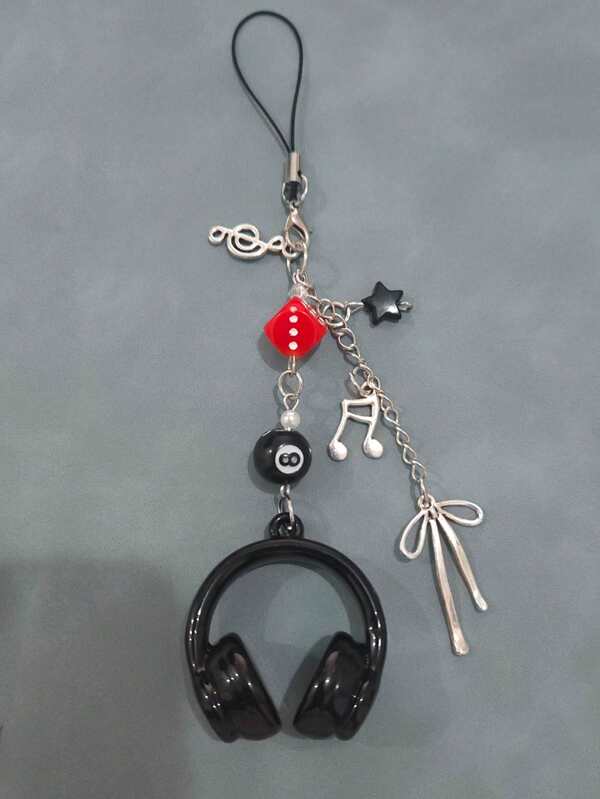 1 件 Y2k 酷炫黑色耳机和台球吊坠手机挂绳，适合女士女孩 DIY 手机包装饰