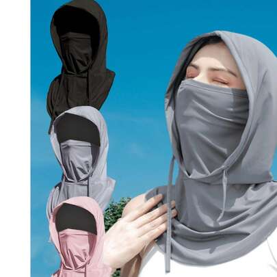 1/2 chiếc Mũ trùm đầu chống nắng bằng lụa băng Unisex - Chống tia UV toàn mặt khi đi xe đạp - Khăn quàng cổ thoáng khí, liền mạch và có thể điều chỉnh có dây rút, Mũ trùm đầu khi đi xe máy ngoài trời, câu cá, xe đạp, có quai đeo, Mặt nạ chống nắng cho nữ, Mũ trùm đầu khi đi xe đạp cho nam