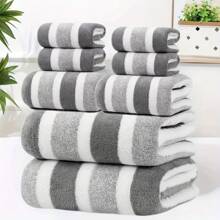 8pcs Set, No Hair Loss, Super Water Absorption, Super Soft Five-Star Hotel Standard Two-Color Striped Interval Bath Towel Combination, Including 2 Large Bath Towels, 2 Large Bath Towels And 4 Bath Towels