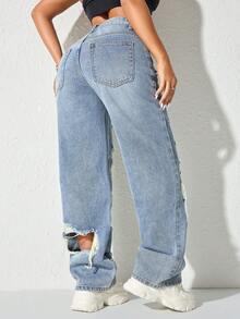 Quần jeans ống đứng cạp cao, túi xéo, phong cách vintage Y2K Rave, kiểu dáng thường ngày, thích hợp cho mùa xuân. - Màu xanh ngọc - Xem 3