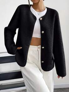 AuroraSilk Women's Solid Color Button-Up Casual Jacket, New Autumn/Winter Top, Great For Christmas & New Year