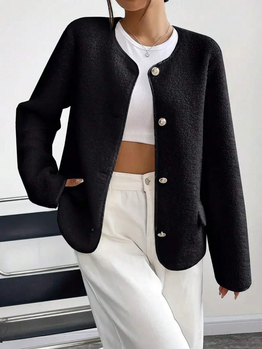 AuroraSilk Women's Solid Color Button-Up Casual Jacket, New Autumn/Winter Top, Great For Christmas & New Year