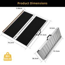 2/3/4/5FT Heavy Duty Portable Wheelchair Ramp, 800LBS Capacity Aluminum Folding Ramp With Non-Slip Surface & Adjustable Lip, Threshold Ramp For Home Steps, Cars, Scooters, - Black - View 2
