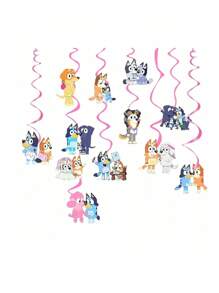 Bluey بنر خلفية صور حفلة عيد ميلاد كلب عائلة وأصدقاء بلويز مع أعلام ملونة هدايا