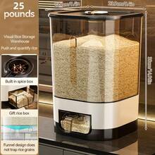 1pc Rice Dispenser With Cup, Large Capacity, Moisture-Proof And Sealed Rice Storage Container, Suitable For Rice, Grains, Flour, Kitchen Supplies, Pet Cat And Dog Food Storage Container, Ideal For Kitchen, Home Use