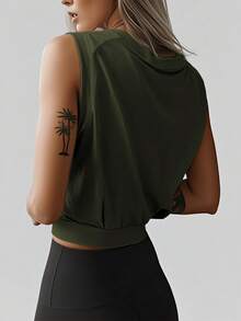 Top deportivo corto de unicolor de moda y casual - Verde militar - Ver 2