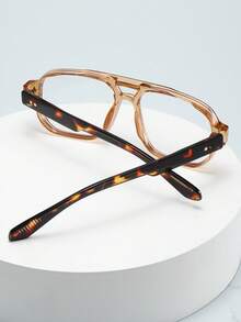 1pc Men's Double Bridge Oval Frame Minimalist Stylish Fashion Non-Prescription Glasses (Suitable For Watching TV, Using Mobile Phone, Office Work And Other Daily Use) - Tea Frame Tortoise Shell Legs - View 4