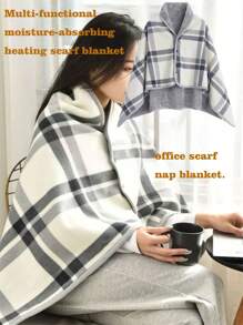 1件加厚双层格子法兰绒披肩毯，多功能，居家办公皆宜，可作休闲毯、孕妇毯、保暖斗篷、围裙、披毯，是送给女性的绝佳礼物，适合秋冬季搭配连衣裙。