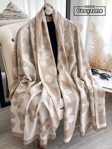 1 pezzo Elegante sciarpa in jacquard floreale con fili d'oro, scialle versatile da donna per ambienti climatizzati, indumento esterno per primavera/autunno, adatto per abbinamenti quotidiani e uso all'aperto con abiti - Multicolore - Visualizzare 8