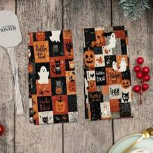 Un set de 2 toallas con temas de Halloween con patrones impresos de fantasmas y gatos negros, decorados con cuadrículas, lavables a máquina, resistentes al calor, absorbentes y reutilizables. Es un regalo ideal para la decoración de la habitación, toallas de cocina y baño, decoración de fiestas y decoración del hogar.