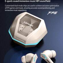 Lenovo TG102 Wireless Gaming Earbuds With ANC, 40ms Low Latency, HD Stereo Sound, 30H Playtime, Secure-Fit Earhooks For Sports, RGB Charging Case For Mobile/PC Gaming