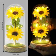 1pc Yellow Eternal Sunflower Glass Shade Lamp, Simulated Sunflower, Artificial Decorations, Home Decorative Ornaments