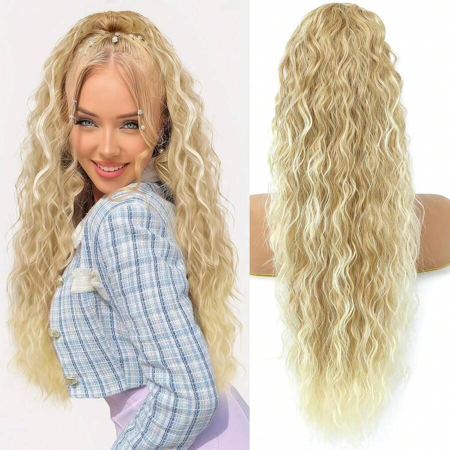 Ponytail Extension, Claw Clip On Pony Tails Hair Extension For Women 28 Inch Long Wavy Curly Fake Ponytail Clip In Hair Pieces For Women Fluffy Natural Looking (Blond To Light Blonde),10049385